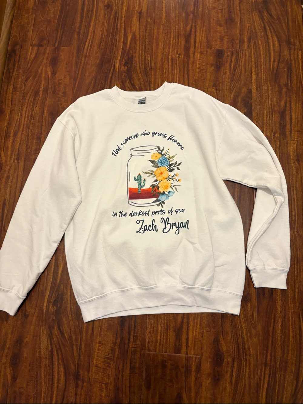 White Graphic Sweatshirt - Floral Mason Jar Design